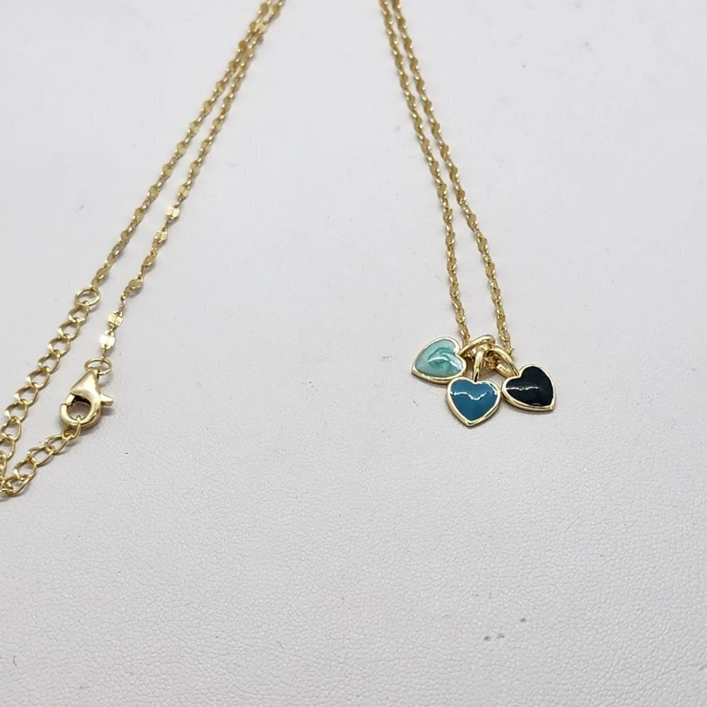 Brand New Sterling Silver 925 Three Blue Hearts Necklace - Picture 5 of 5